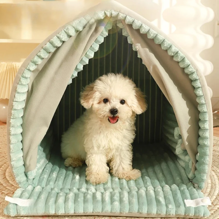 

Closed Dog House Winter Windproof Nest for Dogs Cats with Door Curtain Outdoor Portable Cat Tent Dog Villa Sleep Kennel