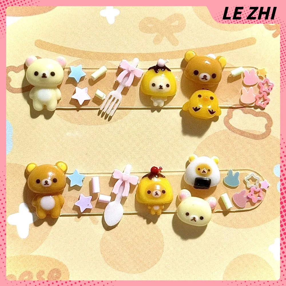 

Cartoon Rilakkuma Cute Bear Chick Nail Charms Pink Fork Spoon Bowknot Stars Nail Decoration DIY Nail Manicure Accessories