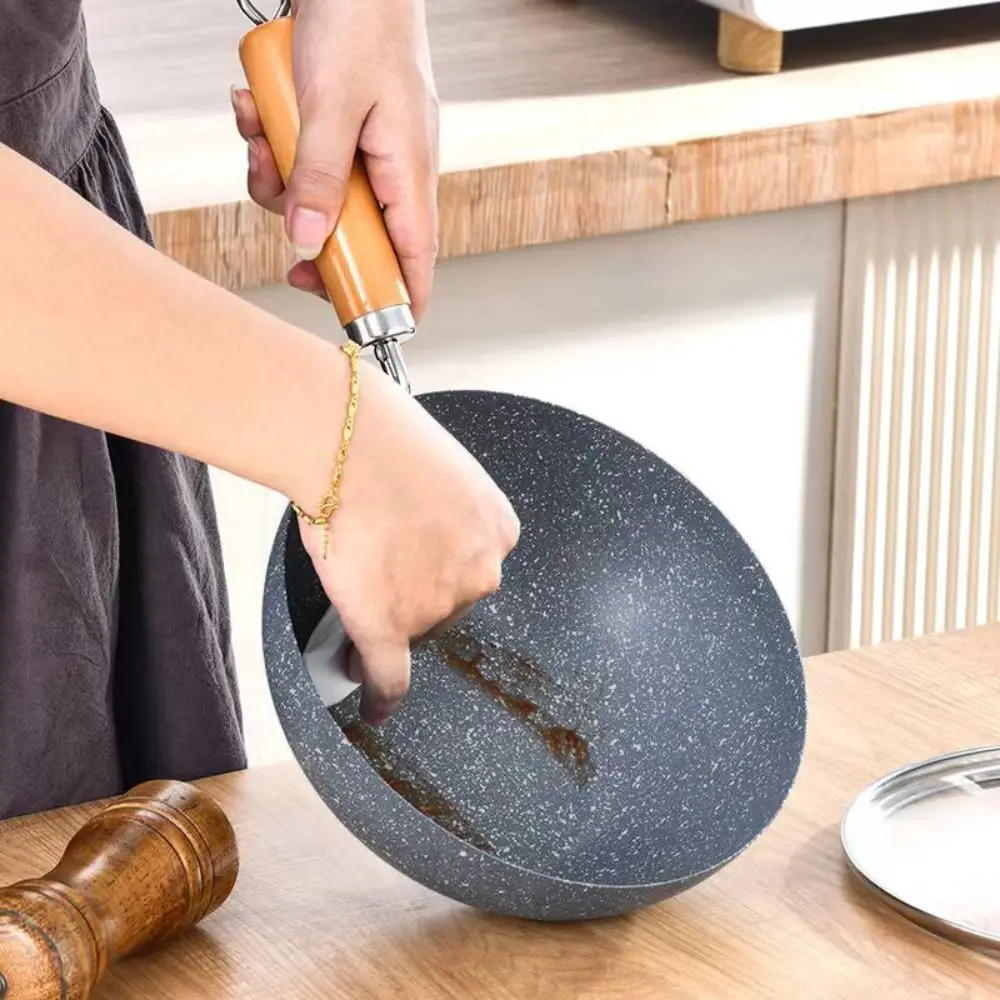 

Useful Non-stick Marble Pattern Wok Rapid Heat Lightweight Stir Fry Pan Anti-scalding Handle Universal Omelette Pan Noodle
