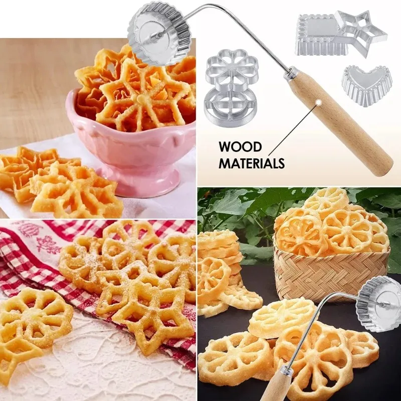 Aluminum Swedish Rosette Iron Maker Waffle Alloy Frying Snack Mold Funnel Cookie Bake Mold Bunuelos Mold with Handle Baking Tool