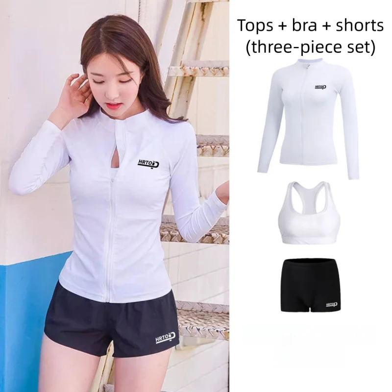 4 Pieces Swimsuit Set Women Plus Size Long Sleeve Long Pants Split Sunscreen Slim Fit Bathing Suit For Diving Snorkeling Beach