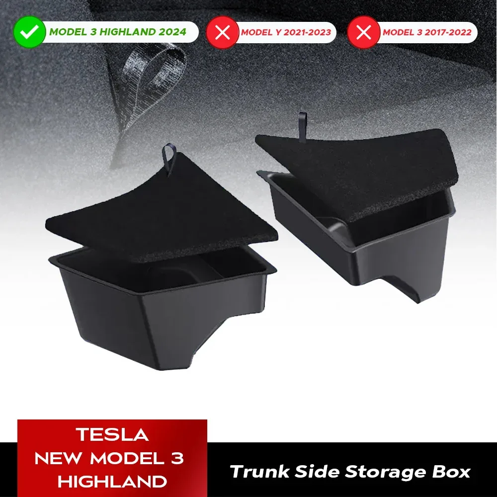 For 2024 Tesla Model 3 highland Rear Trunk Left Side Storage Box with Cover Tail Boot Organizer Partition Decoration Accessories