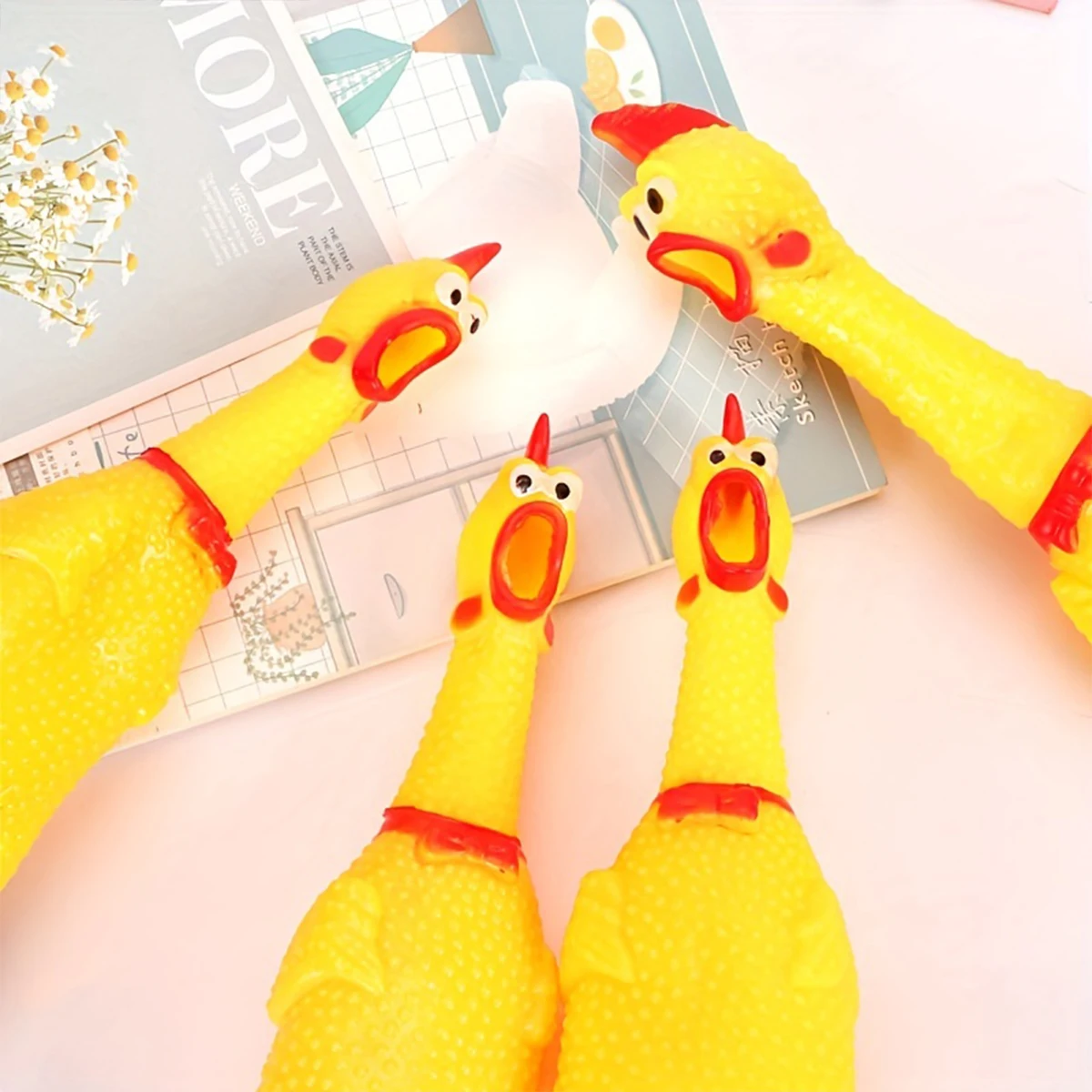 1 Piece Funny Yellow Squeaking Rubber Squeezing Chicken Toy Weird Squeaking Chicken