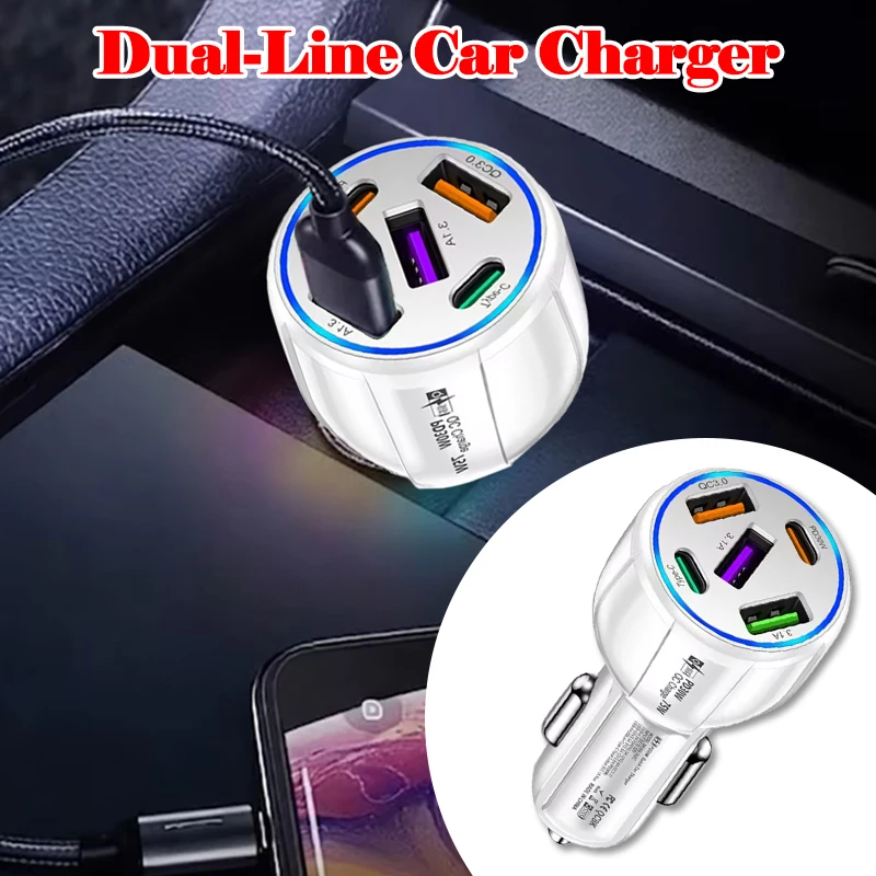Auto-Ladegerät für Zigarettenanzünder, Smartphone-USB-Adapter, Handy-Ladegerät, Dual-USB, digitales Voltmeter, schnelles Laden