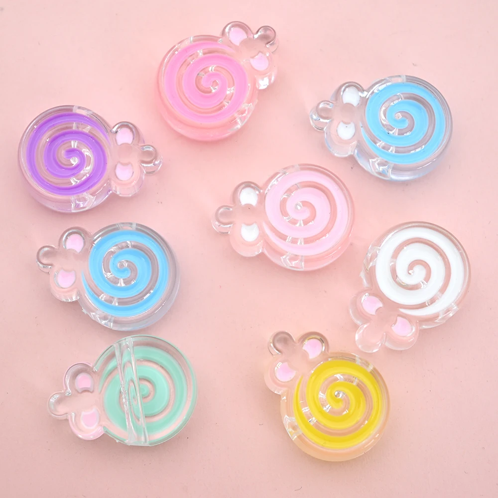 Transparent Lollipop Acrylic Beads Candy Color Swirl for DIY Jewelry Making Bracelets Keychains Craft Supplies 5/10Pcs 23x31mm