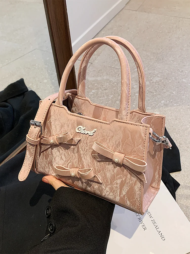 

Fashionable Ladies Handbag 2025 New Spring Knot Single Shoulder Crossbody Small Square Bag Casual Simple Style PU M...