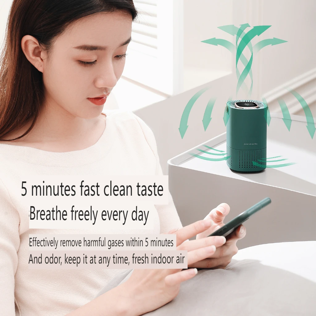 Car Indoor Air Purifier, 5-Minute Triple Efficiently Removes 99% of Formaldehyde Germs, LED Display，USB High Capacity Battery