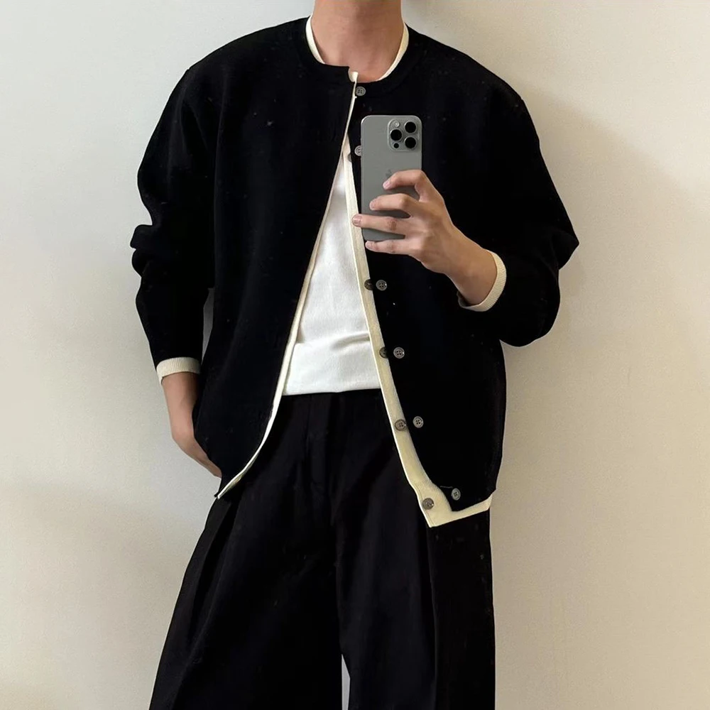 

Winter New Men's Faux Two-Piece Long-Sleeved Cardigan Sweater American Retro Fashion Trendy Simple Loose Casual Niche Men's Top