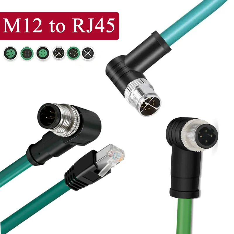 Bend M12 8Pin A-type To RJ45 Ethernet Cable Shielded 4pin 8-core A D X Encoding Line for Industrial Camera Sensor Ethernet Wire