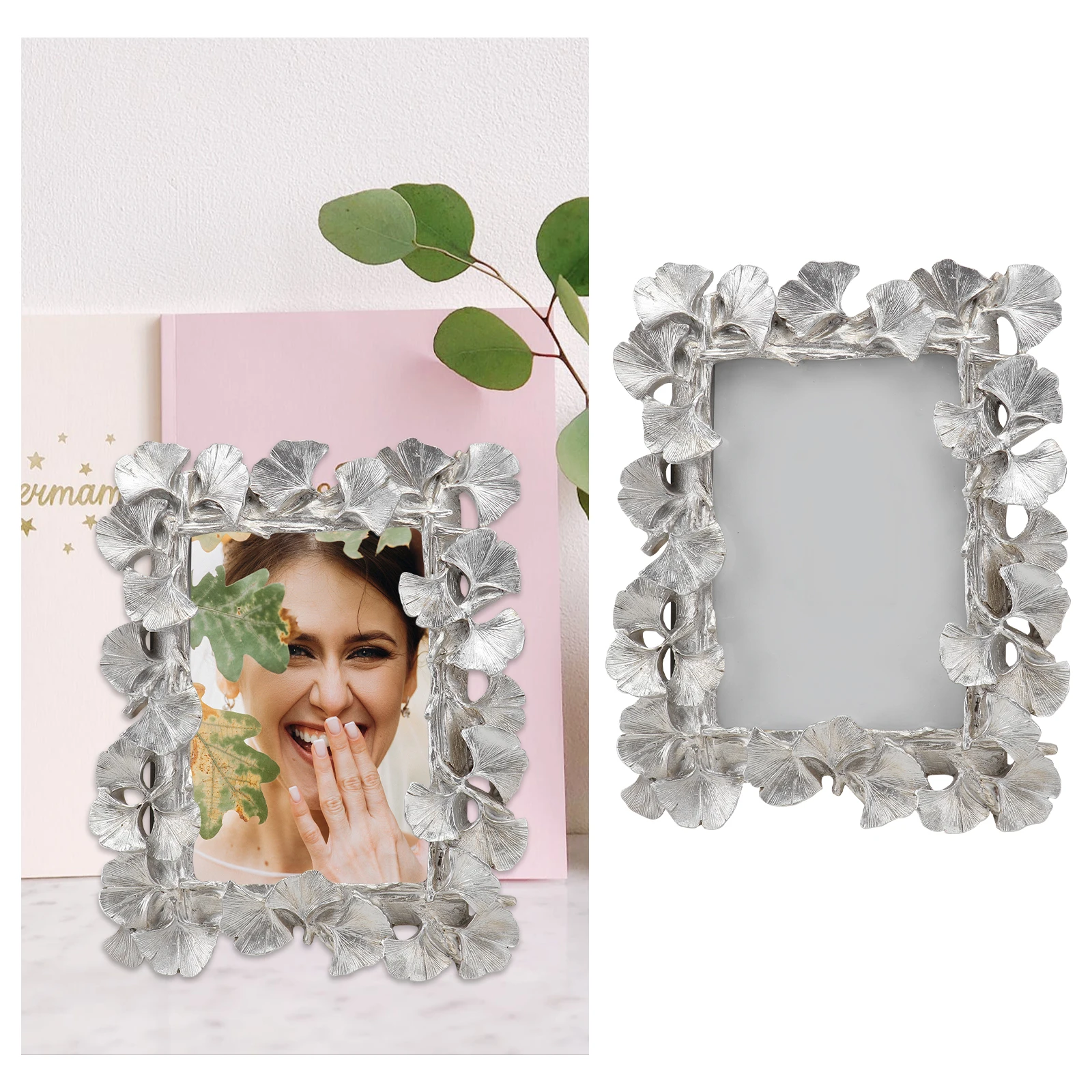

6 Inch Resin Glass Photo Frame Desktop Decorative Picture Holder Ornament Silver European Style Hanging
