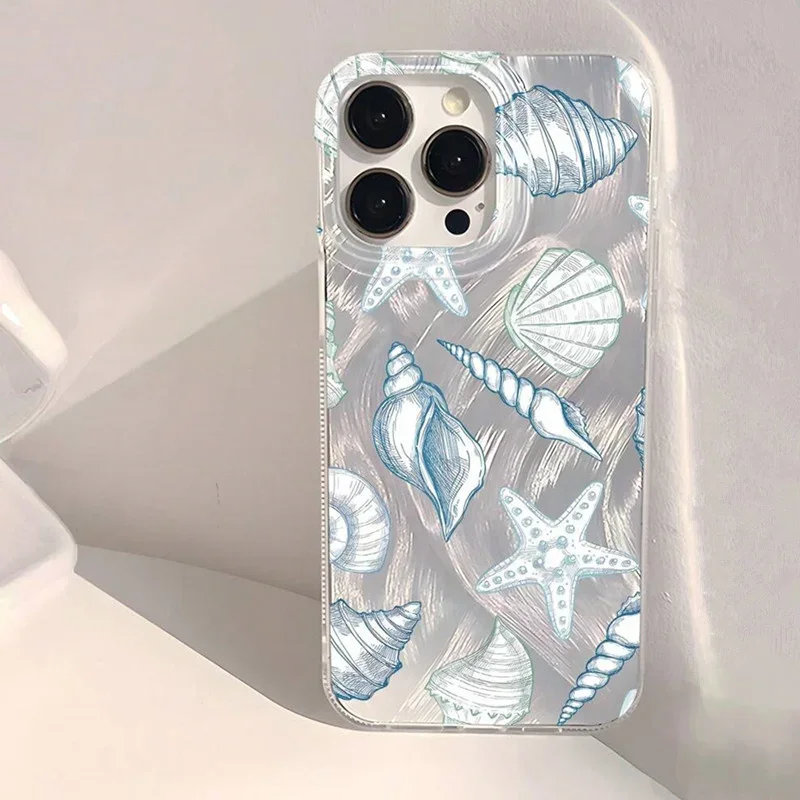 Luxury Seashell Pattern Laser Silver Phone Case For Samsung Galaxy S26 S24 S25 Plus S23 Ultra A56 A53 A35 A36 A54 A55 A26 Cover