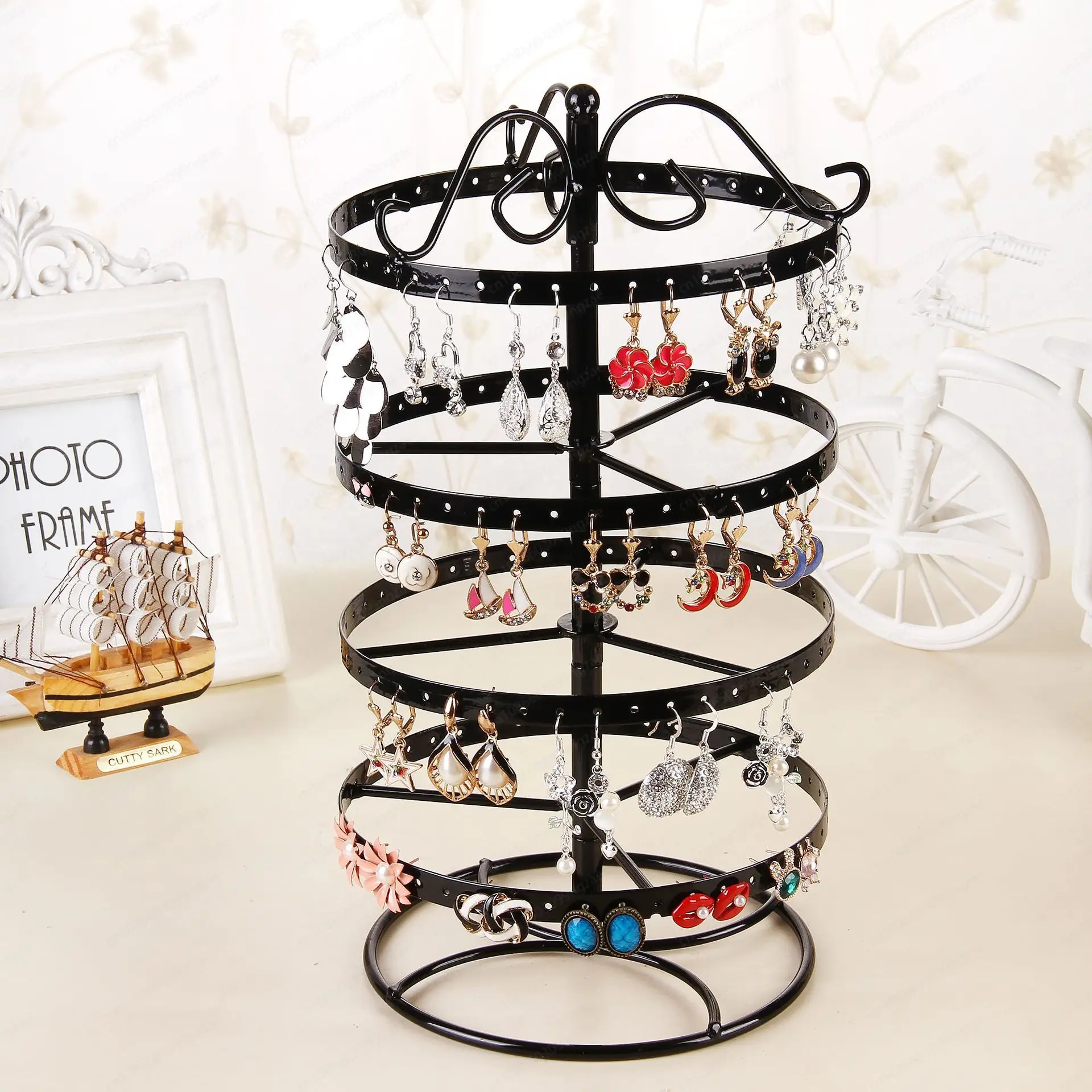 (excluding Jewelry) Wrought Iron Four-layer Rotating Jewelry Rack, Jewelry Rack, Earring Rack, Stud Earrings, Bracelet