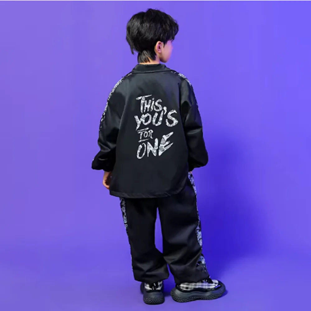 Kinder Street Dance Anzug Kinder Hip Hop Tanz Kleidung Jungen Mädchen Langarm Dancewear Jacke Hosen Sportswear Schwarz Weiß