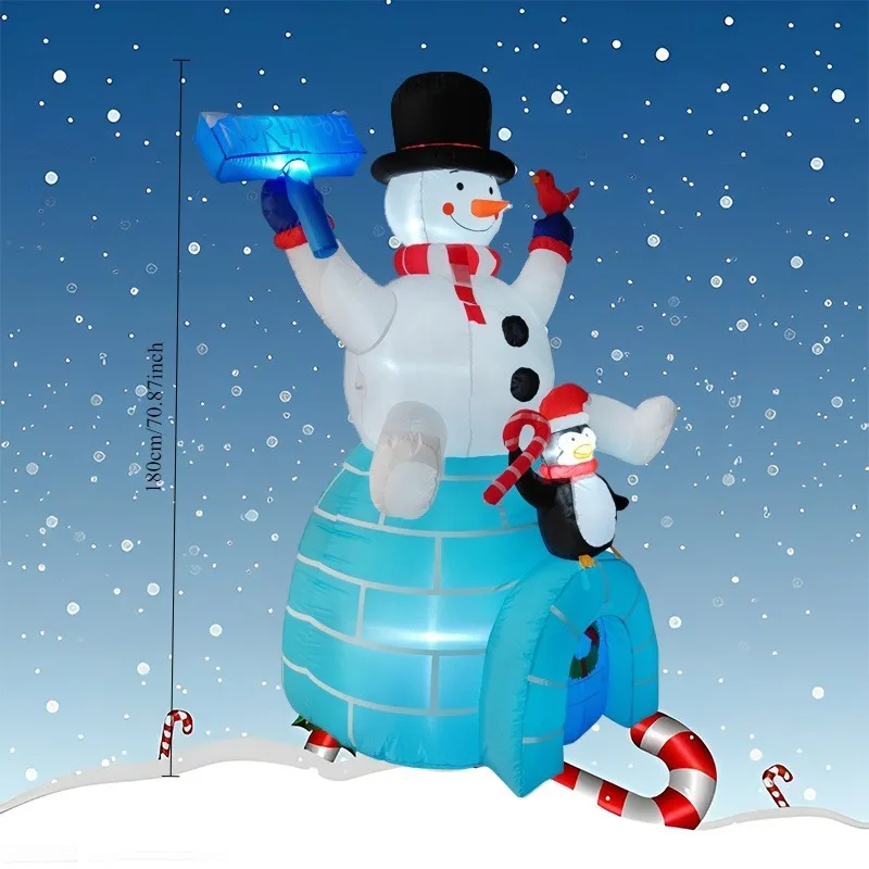 Inflatable Toy Sitting Snowman Penguin Christmas Inflatable Model Luminous Inflatable Model Christmas Atmosphere Decor Model