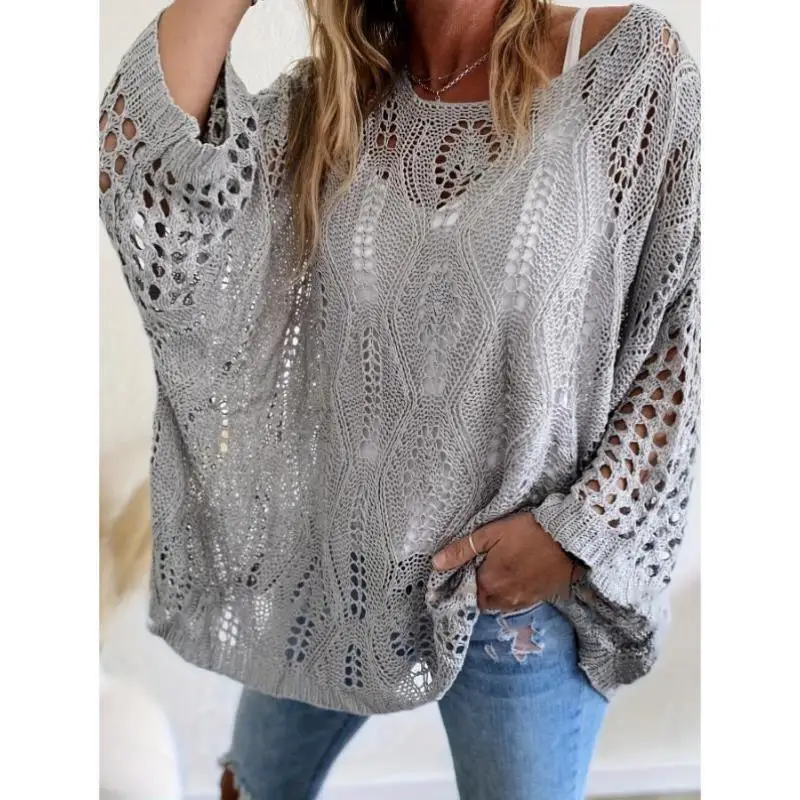 

Men's Knitted Hollow out Sweater Large Size Coolmax Fiber Ciwalk Collar Nine Sve Length Deformation Resistant