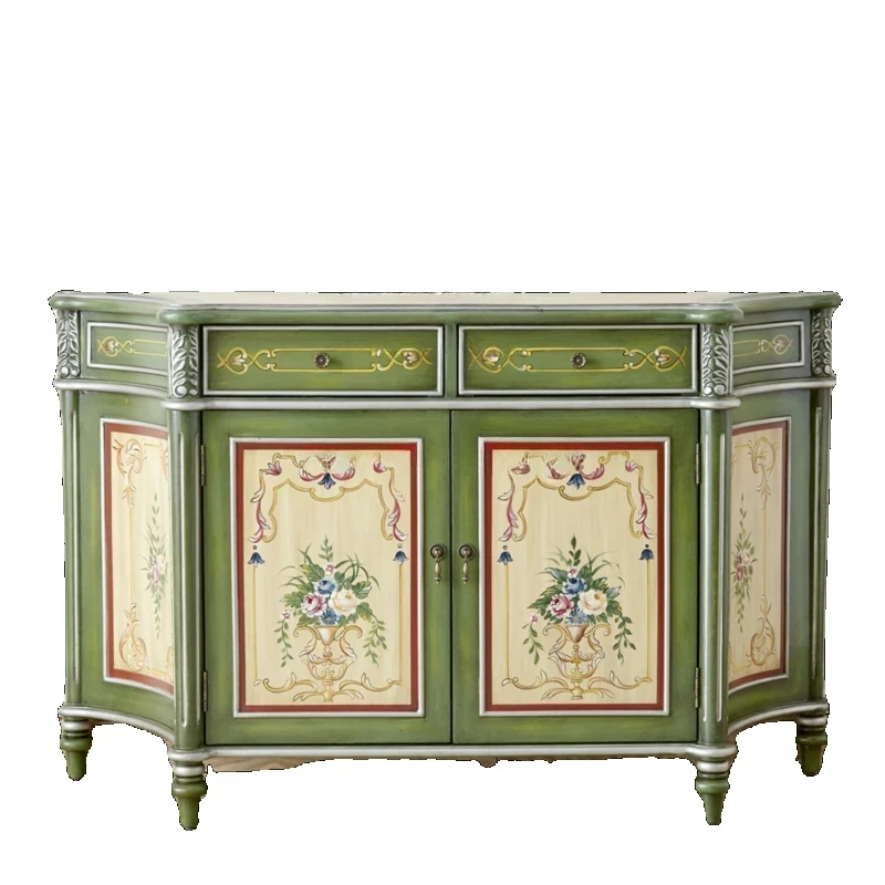 

Painted Sideboard Cabinet Mid-Ancient American and European Style Pastoral Mediterranean Curio Cabinet