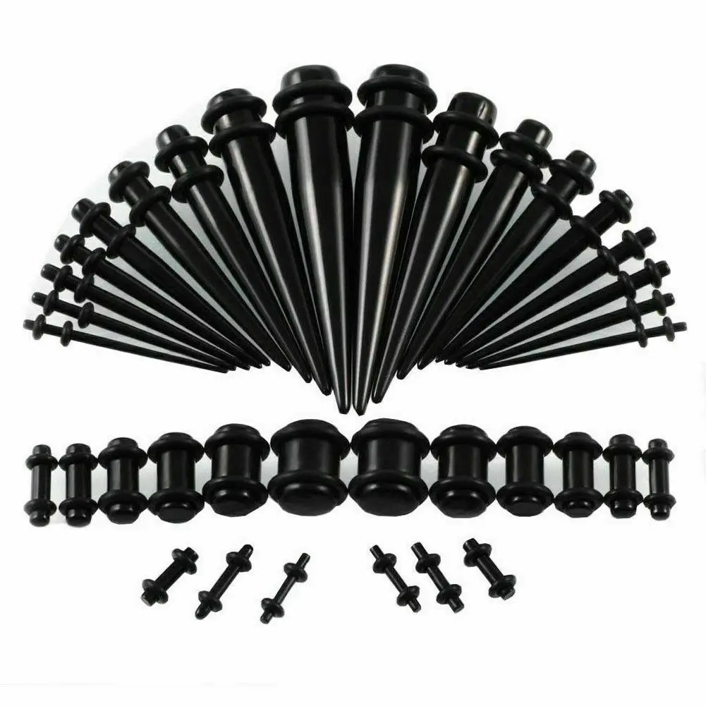 36 pçs kit de alongamento da orelha plug conjunto estiramento da orelha afilador maca expansores acessórios piercing da orelha uv preto afiada cone