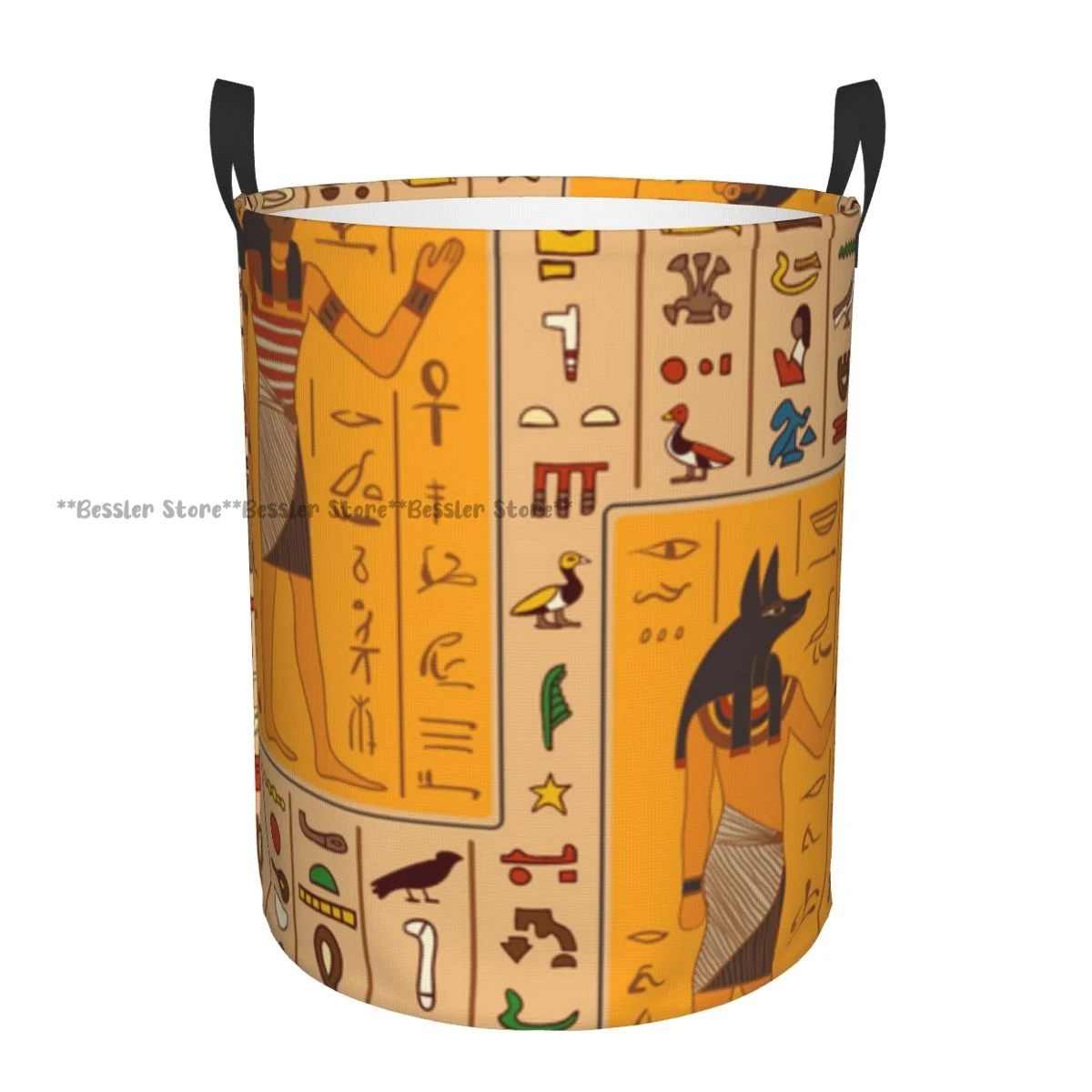 Dirty Laundry Basket Egyptian Gods Hieroglyphs Retro Folding Clothing Storage Bucket Home Waterproof Organizer