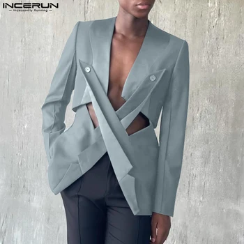 Top belli e ben aderenti INCERUN 2024 Abito da uomo con design a deconstruzione solido Casual Comodo blazer a maniche lunghe da uomo S-5XL