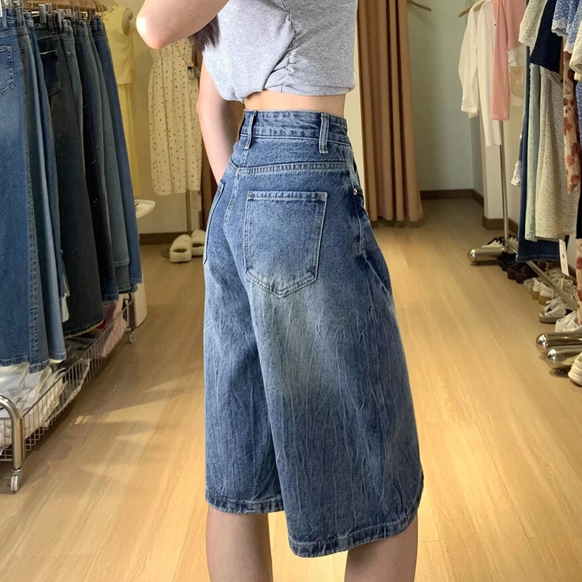 

Retro Wide Leg Denim Jeans Women's Summer New Style Pear Shape plus Size Loose Slim Straight Leg Pants High Waist Blue Cotton...