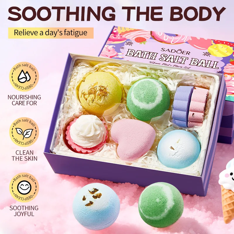 Bath Bomb Lasting Fragrance Aromatherapy Floral Exfoliation Moisturizing Bath Gel Hydrotherapy Salt Bath Ball Seven Piece Set view 2