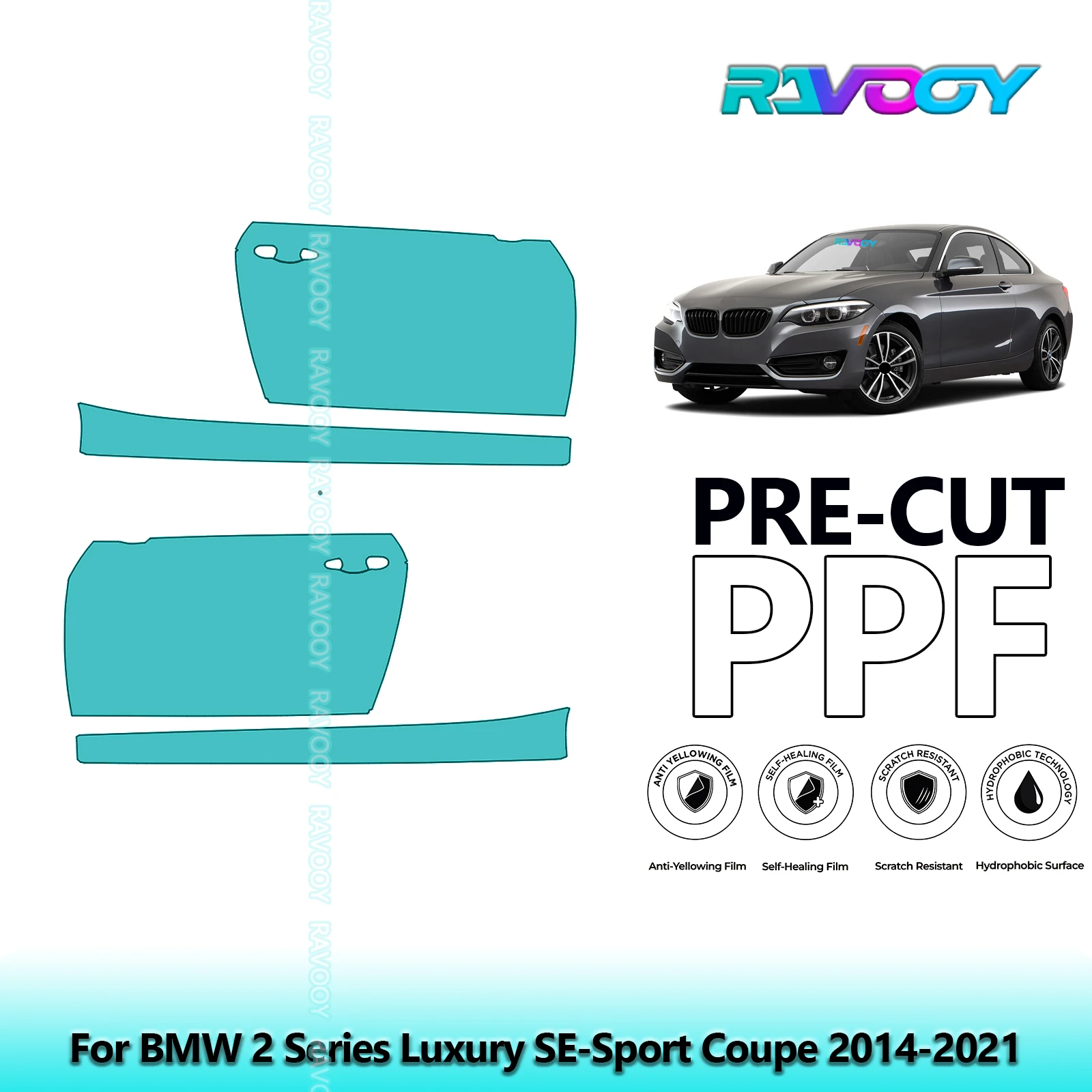 

For BMW 2 Series Luxury SE-Sport Coupe 2014-2021 8.5mil Pre-Cut PPF Door &amp; A/B Pillar Kit TPU Paint Protection Film Set