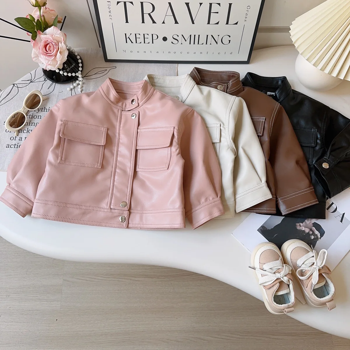 

Girls Leather Jackets Spring Autumn 2025 Children Biker Coats For Baby Boys Clothes Tops Kids Fashion Outerwear Teenagers Outfit