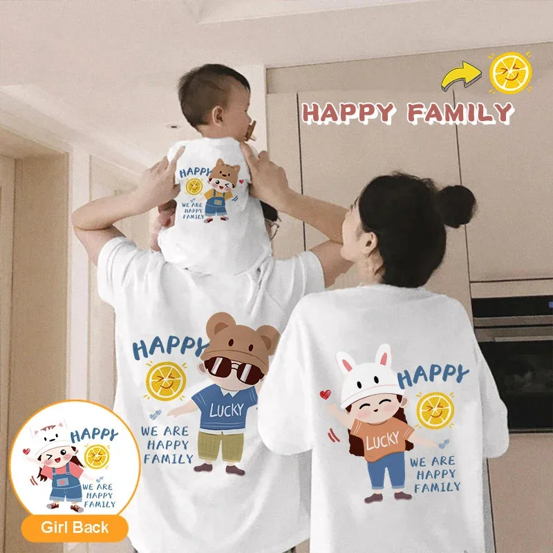 T-shirt imprimé dessin animé pour la famille, tenues assorties pour père et enfants, Économie en coton pour mère, fille et fils, vêtements d\'été