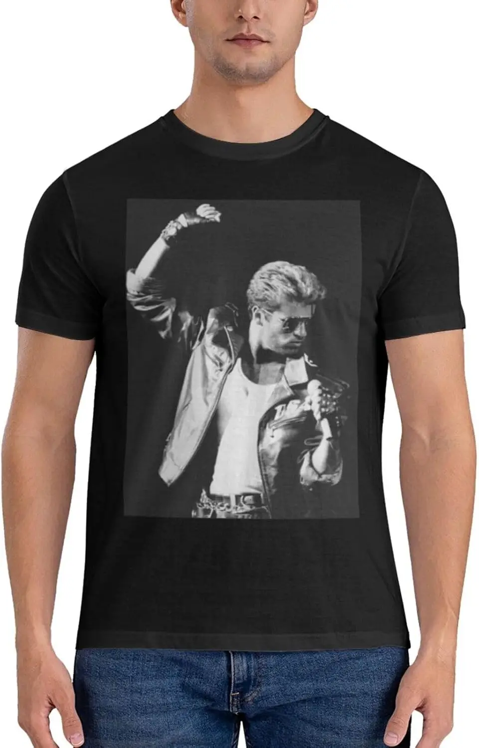 Męskie koszulki George Music Michael Casual Wygodny design Graficzny top z krótkim rękawem i okrągłym dekoltem w kolorze czarnym