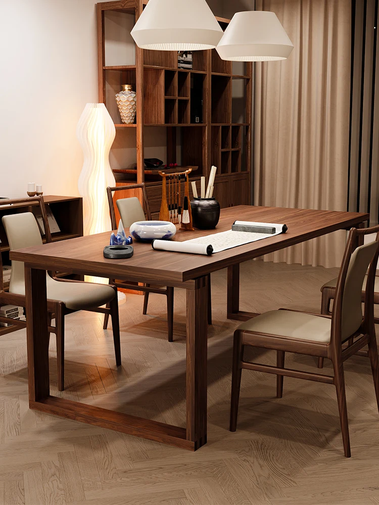 

New Chinese-style solid wood dining table and chair combination modern simple household size rectangular dining table dining