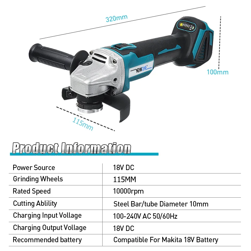 18V Brushless Angle Grinder Cutting Grinding Machine 125mm Polishing Electric Angle Grinder Power Tool For Makita Battery