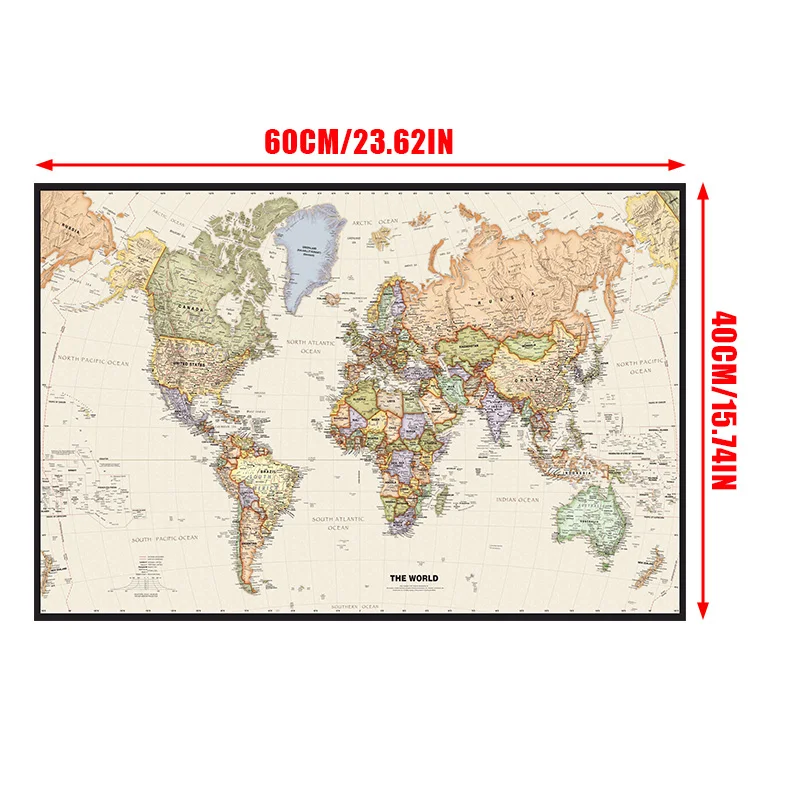 60*40cm Retro mapa świata z detalami obraz na płótnie plakat artystyczny dekoracyjny wiszący obraz przybory szkolne Home Decor