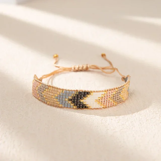 ZGMXR Rice bead bracelet Flowers Quadrate Eye Originality Hand knitting Design Bohemia Adjustable Fashion Beaded bracelet