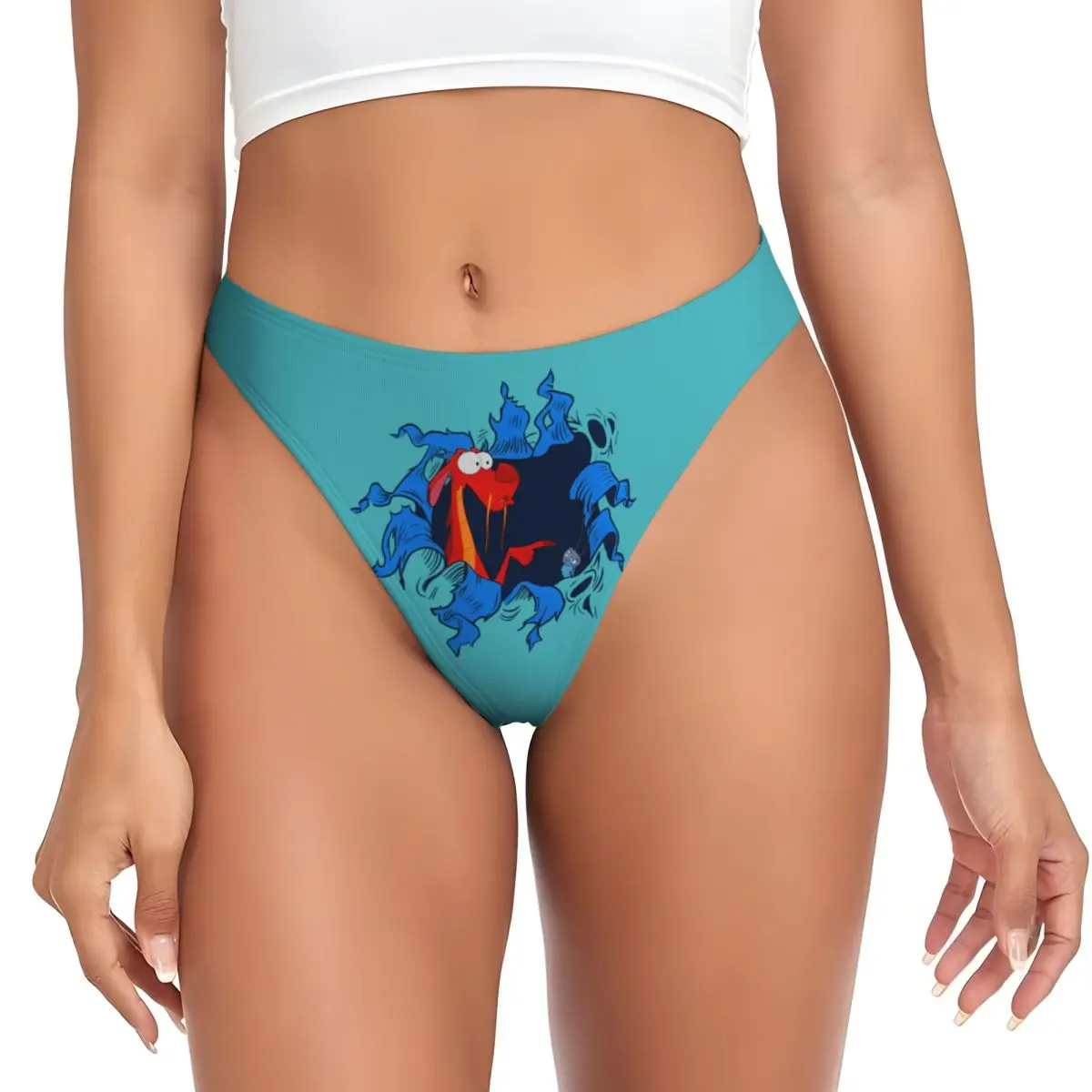 Custom Womens Mulan Mushu Hole G-string Thongs Female Soft Panties Underwear