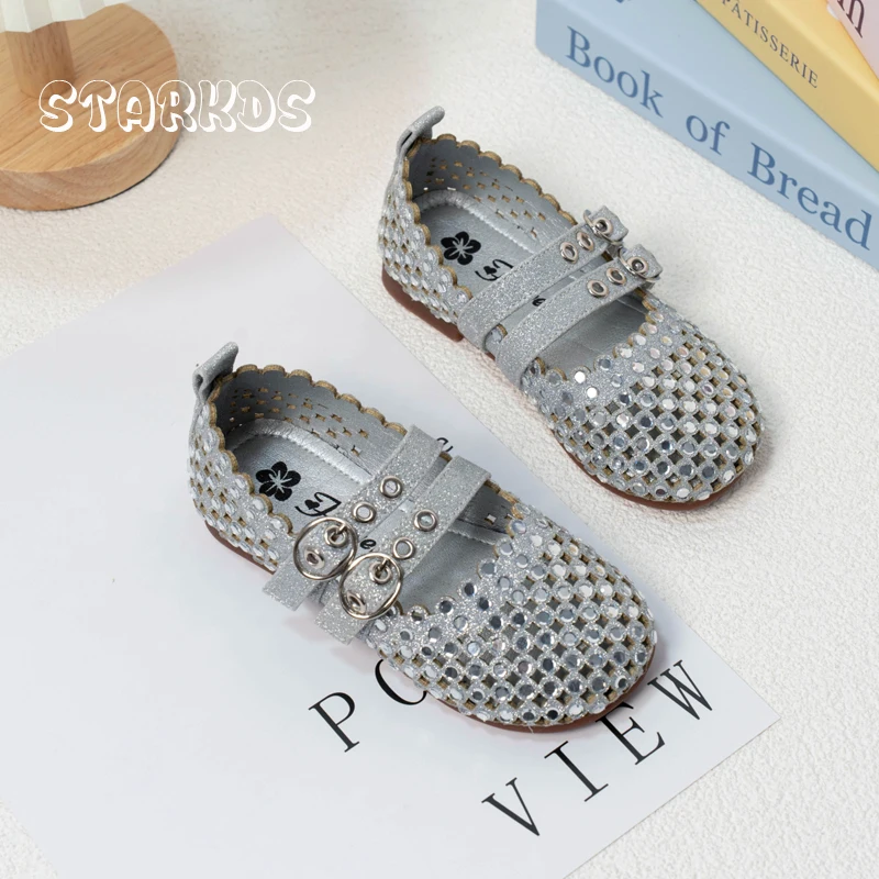 

Luxury Rhinestone Covered Mary Jane Shoes Kid Girl Summer Breathable Cut-out Ballet Flat Baby Bling Silver Crystal Zapatos