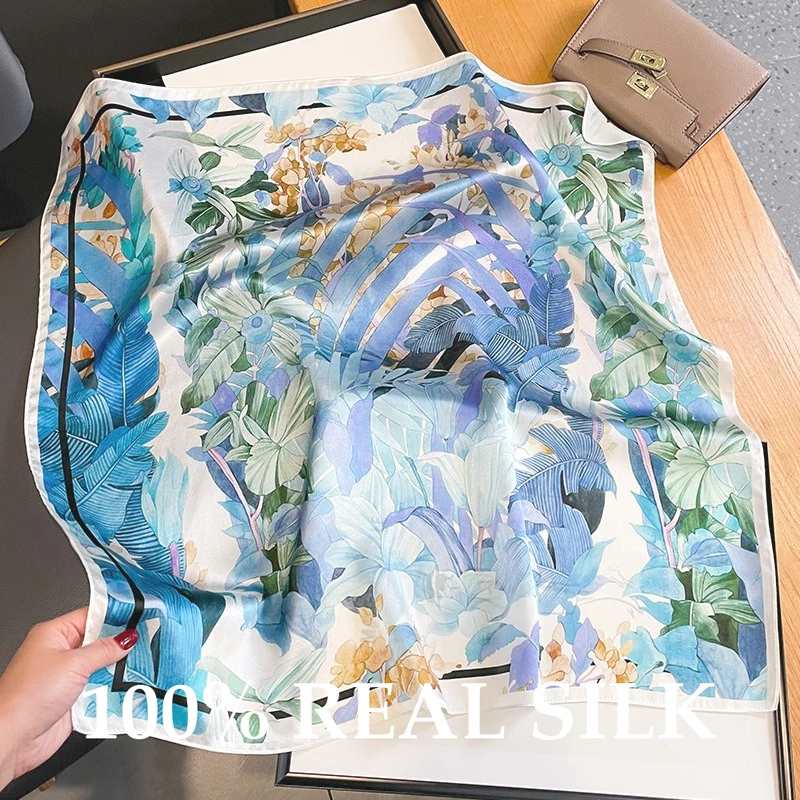 

100% Nature Real Silk Square Scarf All Seasons Elegant Women Foualrd for Lady Small Scarves Shawl Bandana Hijab Pashmina Poncho
