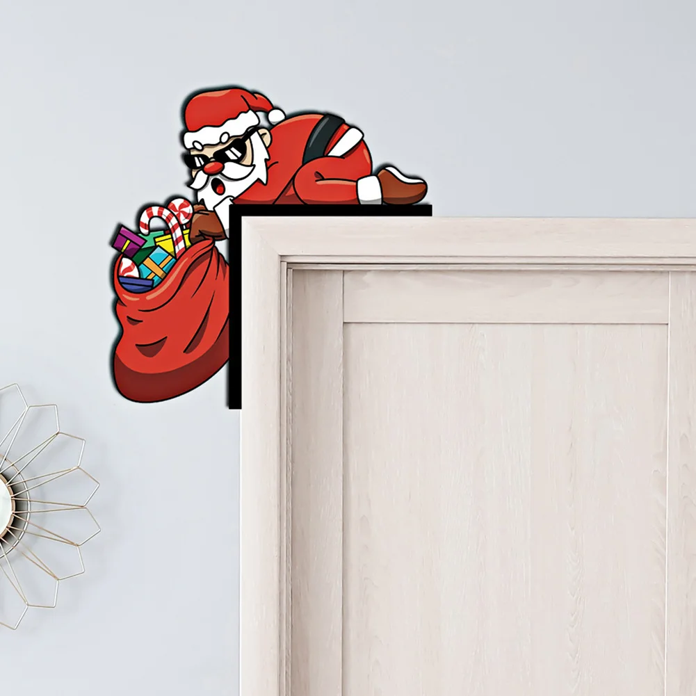 Christmas Door Frame Decorations Snowman & Santa Claus Wooden Door Corner Decor Creative Funny Wall Art for Living Room Bedroom