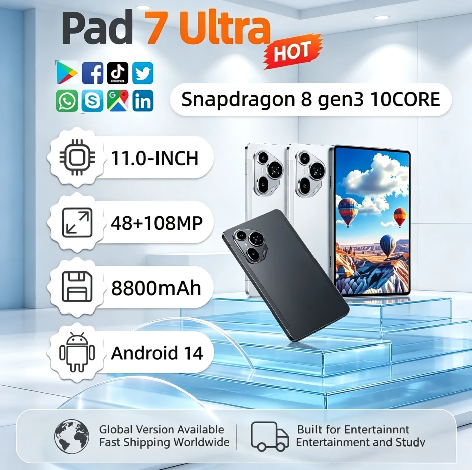 Pad 7 Ultra Original Global Version Tablet 12GB+512GB Large Storage 11