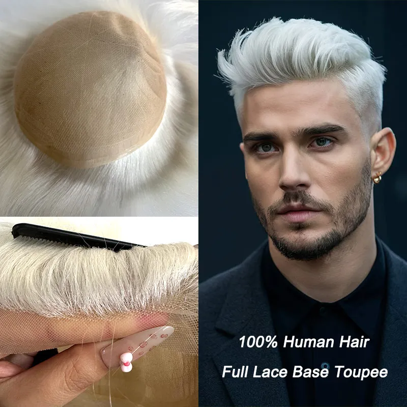 60RY Color French Full Lace Toupee Men Natural Human Hair Men's Capillary Prothesis 6' Wig For Men Lace Hair Replacement