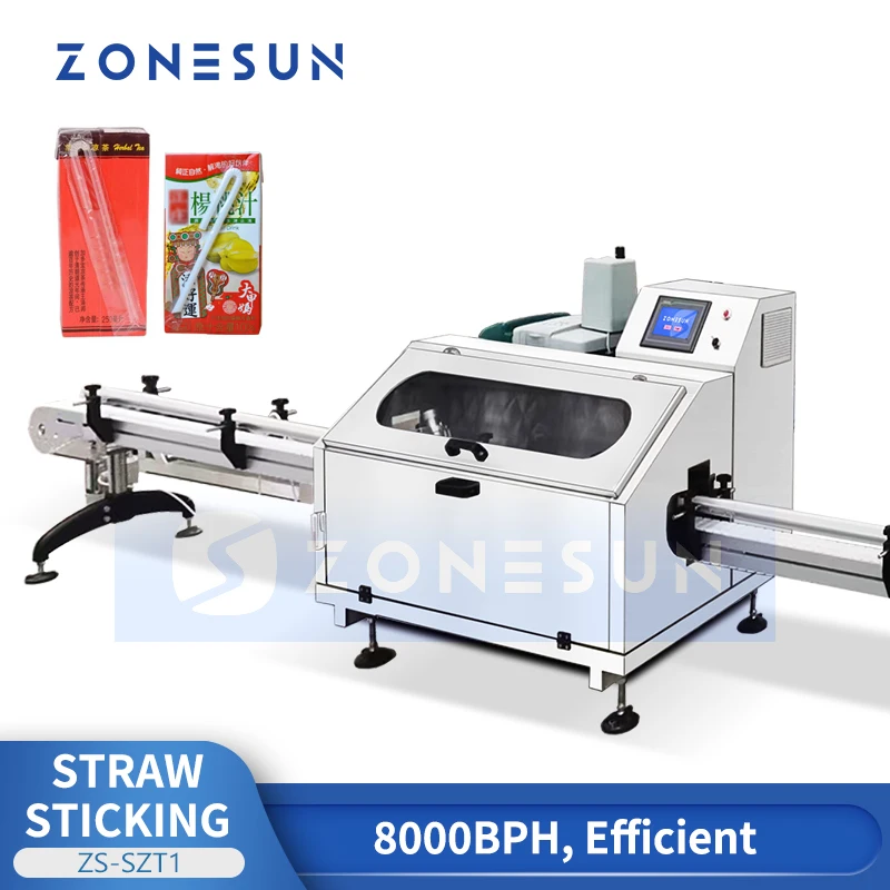 ZONESUN ZS-SZT1 Automatic Milk Beverage Straw Pasting Machine Straw Applicator Straw Sticking Machine