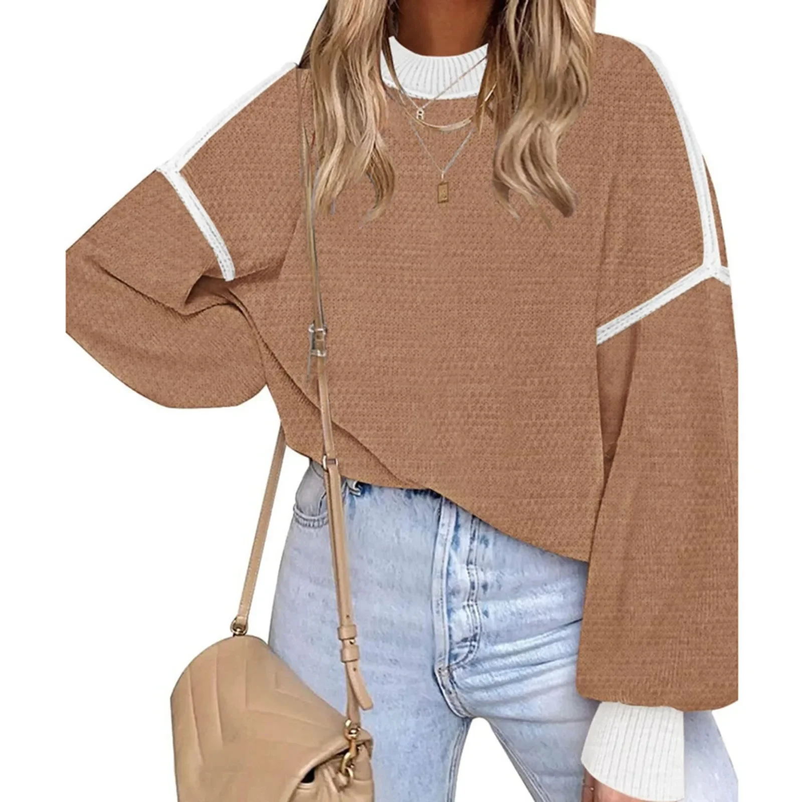

2024 New Korean Oversize Women Sweater Fashion Round Neck Long Lantern Sleeves Streetwear Clothes Sport Casual Pullovers Jumper