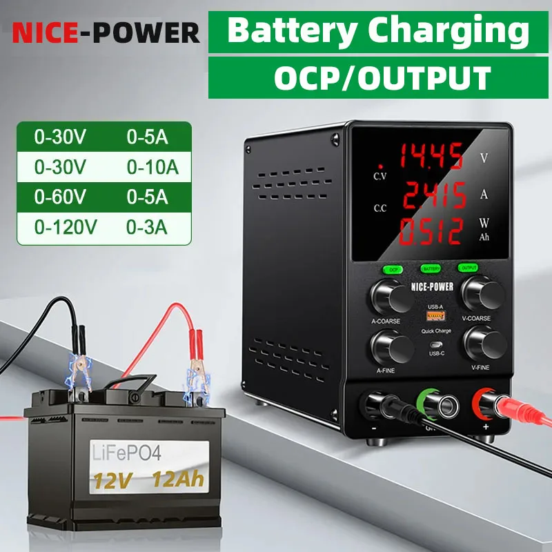 NICE-POWER Lab DC OCP Power Supply 30V10A Adjustable Laboratory ForMobile Repair Portable EV Charger Short Circuit Killer OUTPUT