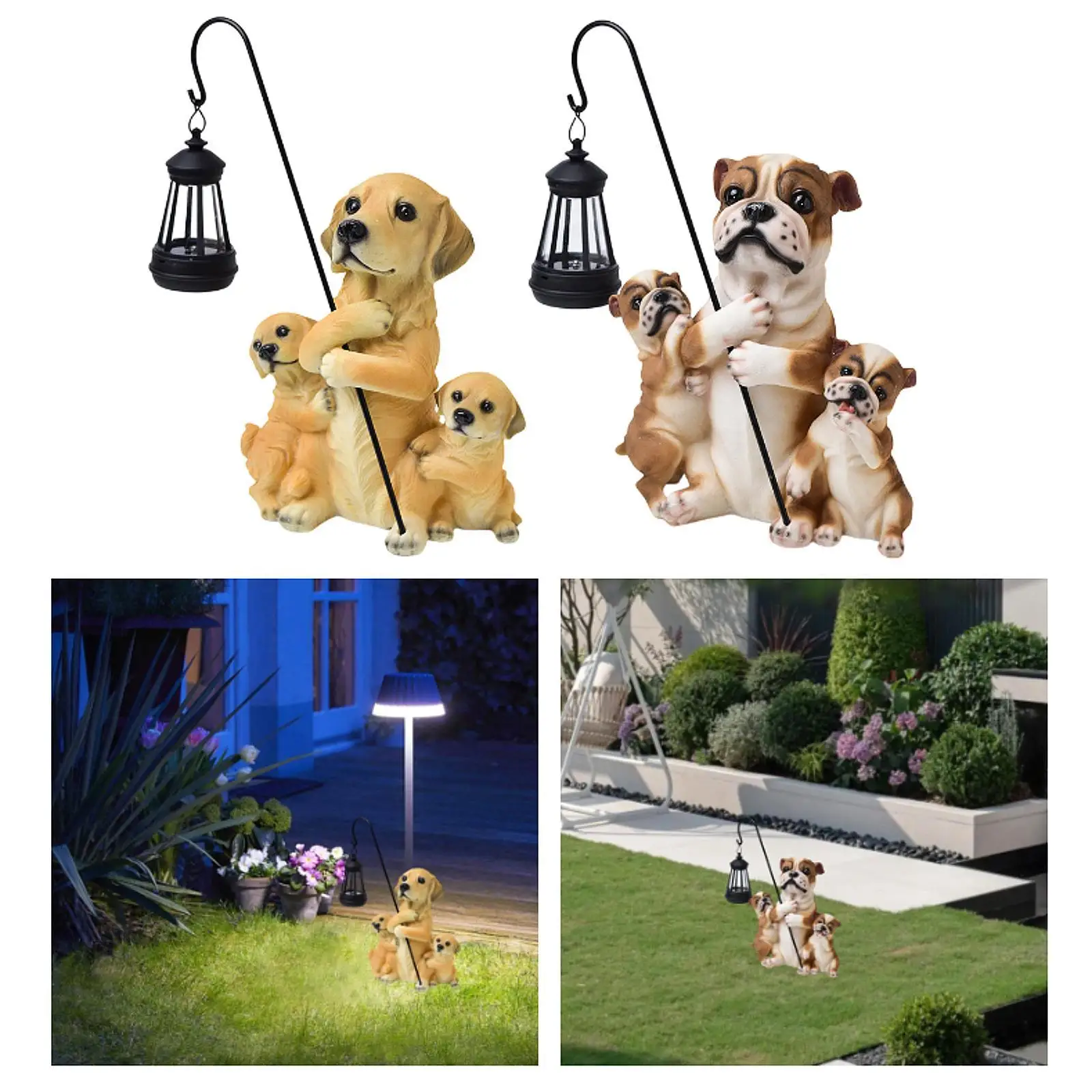 Dog Figurine Lantern Housewarming Art Decor Porch Garden Solar Statue Light