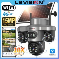 LS VISION 15MP Three Screen 4G Solar Security Camera Wifi Outdoor 10X Zoom 3 PTZ 360° Auto Tracking Solar Surveillance Cam V380