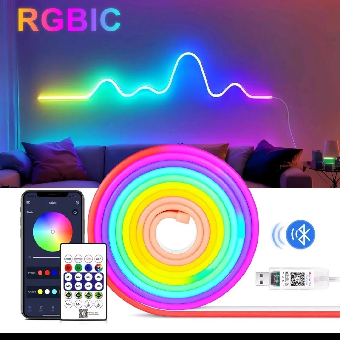 

Светодиодная лента RGBIC, 5 В, USB, Bluetooth, приложение, дистанционное управление, синхронизация музыки, атмосферная подсветка телевизора для вечеринки, Рождества