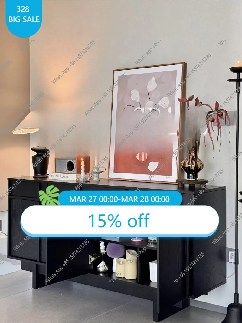 

S Quifeng Black Solid Wood Dining Side Cabinet Medieval Home Locker Ash Wood Bedroom Storage Locker