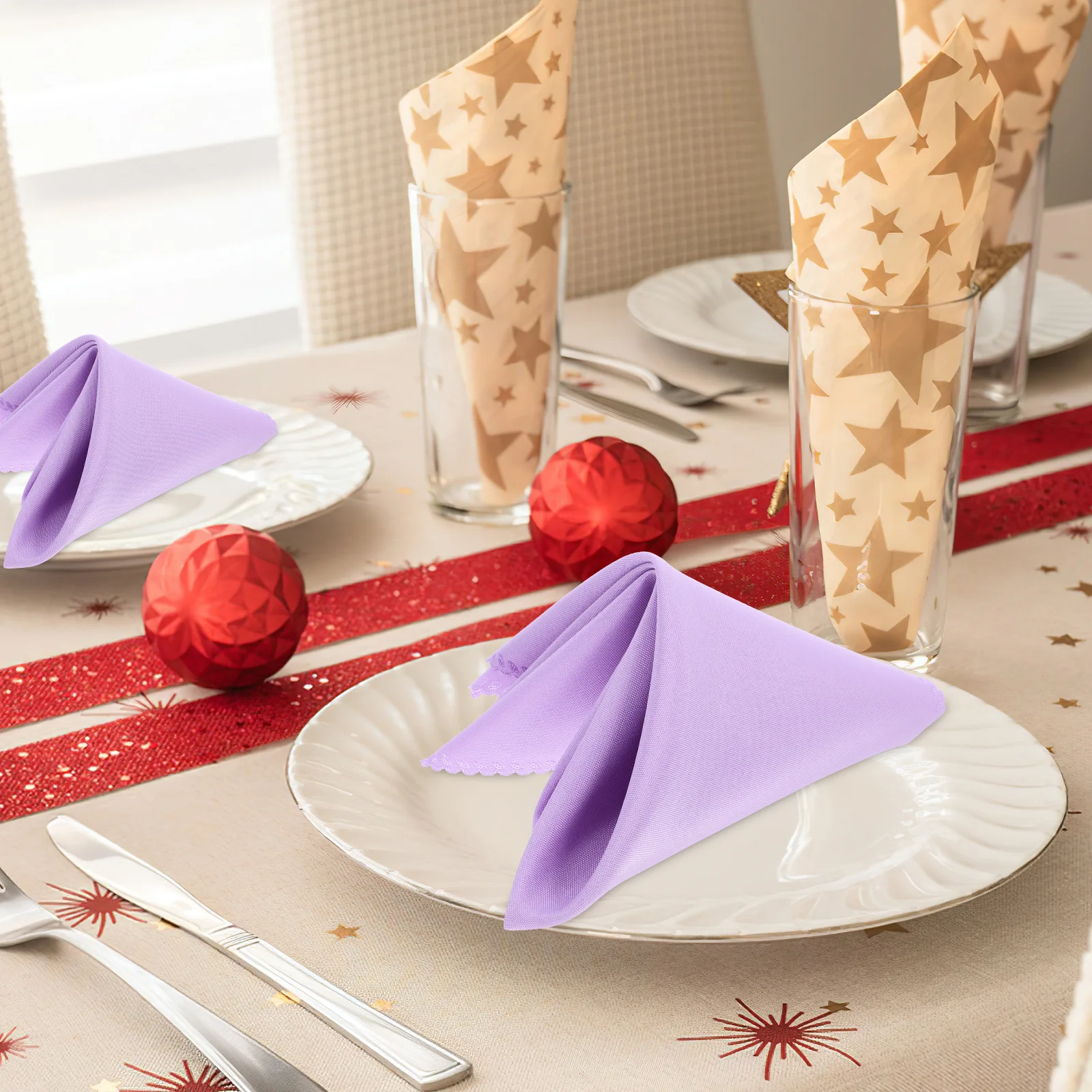 

10Pcs Cloth Napkins Solid Color Reusable Dinner Napkins for Wedding Party Table Decor Washable Polyester Serviette Style