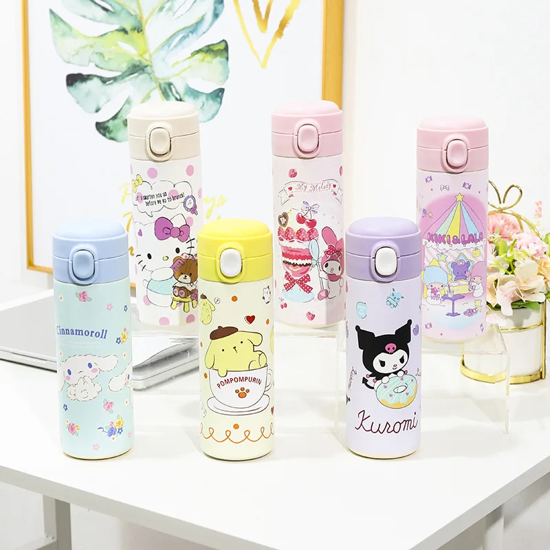 

420ml Kawaii Sanrio Hello Kitty Cup Kuromi Cinnamoroll Thermos Anime Cute Student Drink Water Outdoors Insulation Girls