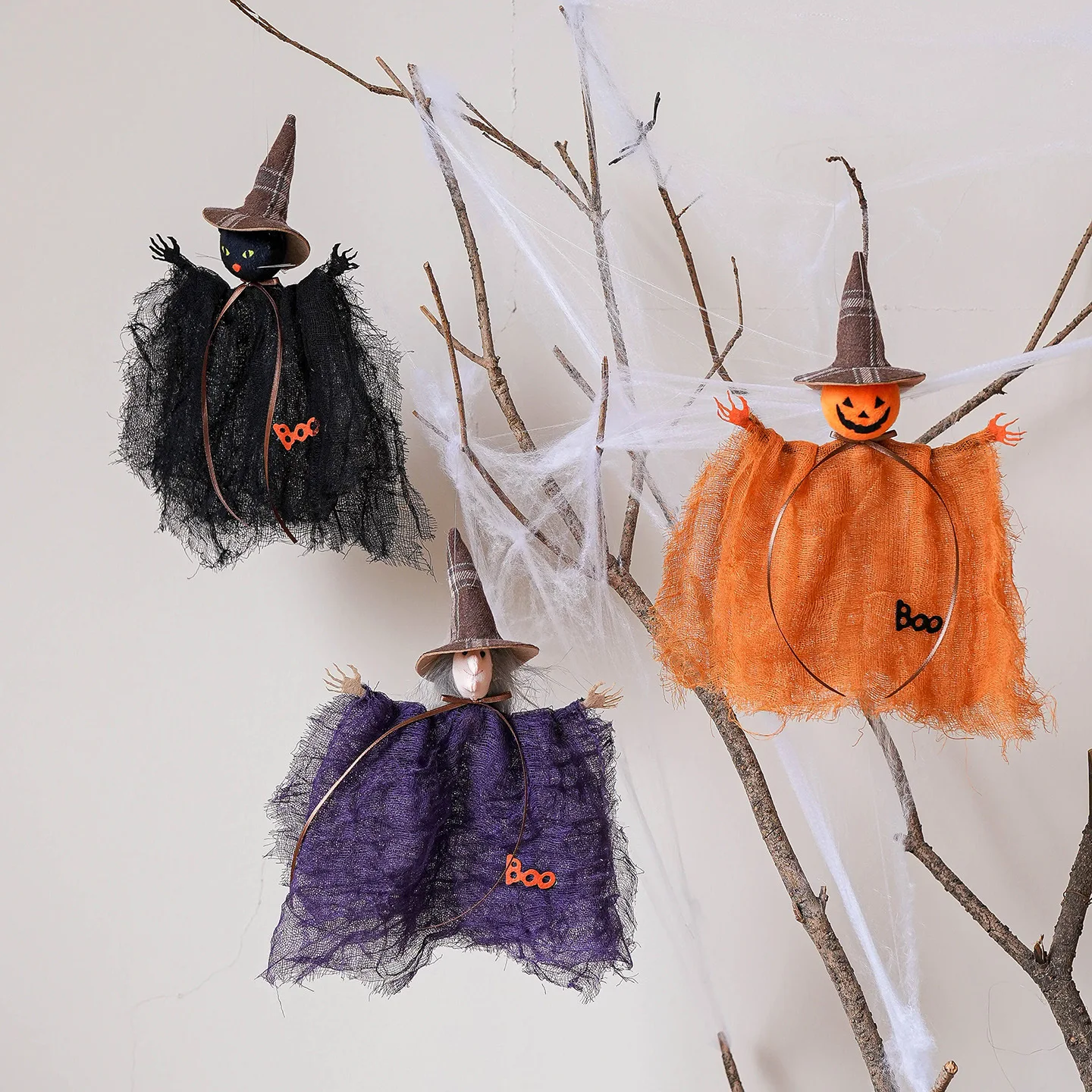 Halloween Decoration Mesh Pumpkin Ghost Witch Doll Pendant Haunted House Party Prop Hanging Decoration,Home Decor,Halloween Deco