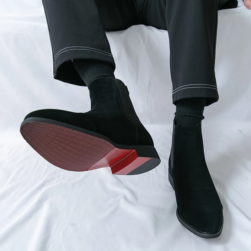 

Red-soled Business Men High-top Chelsea Boots Casual Comfortable Fashionable Versatile Pointed-toe Boots Social Boots Men